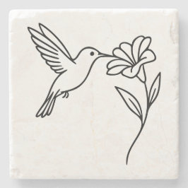 Porta-copo De Pedra Beija-flor e Flor – Arte Minimalista de Linha Pret