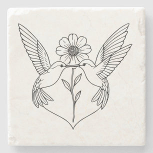 Porta-copo De Pedra Beija-flores em Forma de Coração com Arte de Linha