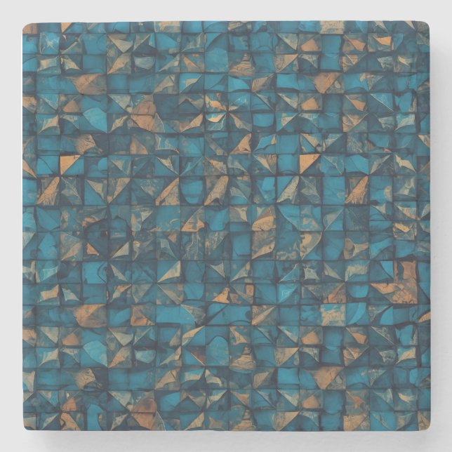 Porta-copo De Pedra Bela Aparência de Patchwork em Teal Escuro (Frente)