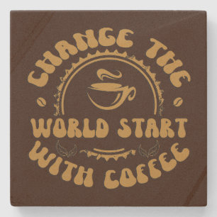 Porta-copo De Pedra Bela mudança mundial café palavra-palavra-arte Sto
