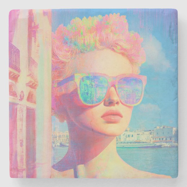 Porta-copo De Pedra Beleza Costeira Neon com óculos Solares (Frente)