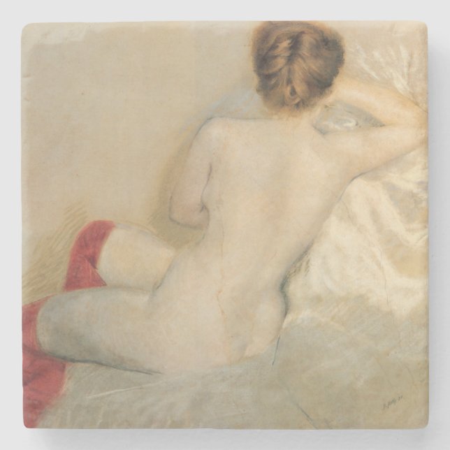 Porta-copo De Pedra Beleza feminina elegante com estoque vermelho (Frente)