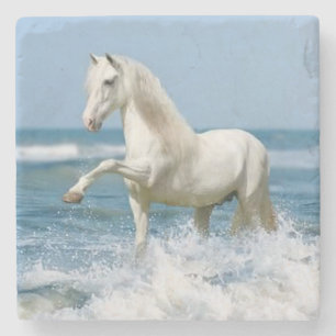 Porta-copo De Pedra Belo Cavalo Branco na Água