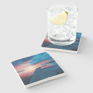 Porta-copo De Pedra Belo pôr do sol em um lago calmo