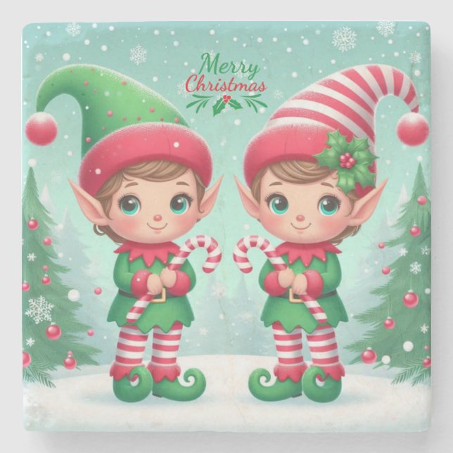 Porta-copo De Pedra Belos elfos de Natal (Frente)