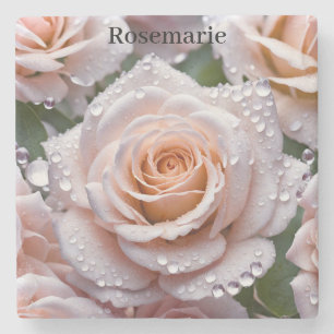 Porta-copo De Pedra Belos rosa e gotas de chuva. Porta copos personali