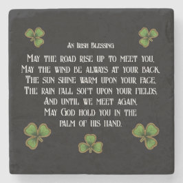 Porta-copo De Pedra Bênção Irlandesa e Trevos Preto e Verde
