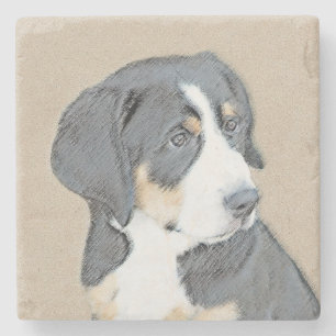 Porta-copo De Pedra Bernese Mountain Dog Puppy Painting - Arte Origina