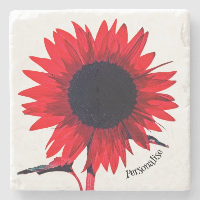 Porta-copo De Pedra Bho Red Black Sunflower Personalizado (Frente)