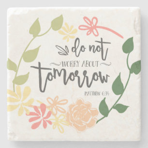 Porta-copo De Pedra Bíblia Verse Christian Floral Wreath Não se preo