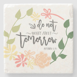 Porta-copo De Pedra Bíblia Verse Christian Floral Wreath Não se preocu