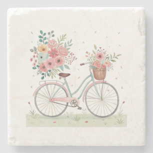 Porta-copo De Pedra Bicicleta Com Flores