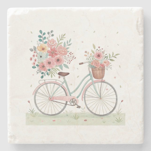 Porta-copo De Pedra Bicicleta Com Flores (Frente)