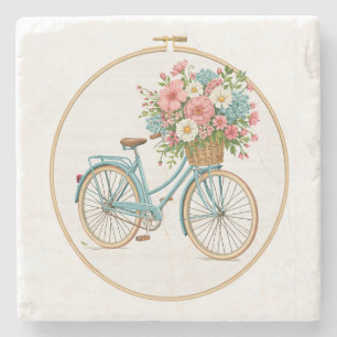 Porta-copo De Pedra Bicicleta Floral Vintage Aquarela Cottagecore