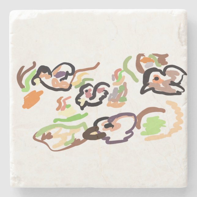 Porta-copo De Pedra Birds and autumn (Frente)