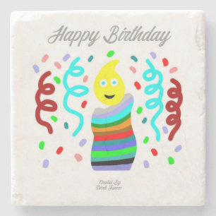 Porta-copo De Pedra Birthday Candle Saudações Marble Porta copos