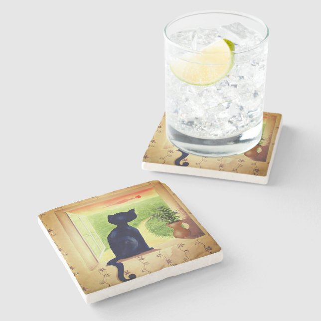 Porta-copo De Pedra Black Cat (Lateral)