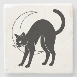 Porta-copo De Pedra Black Cat and Crescent Moon Line Art