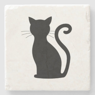 Porta-copo De Pedra Black Cat Silhouette Black and White Cute
