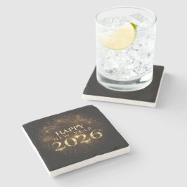 Porta-copo De Pedra Black gold confetti new year coaster set
