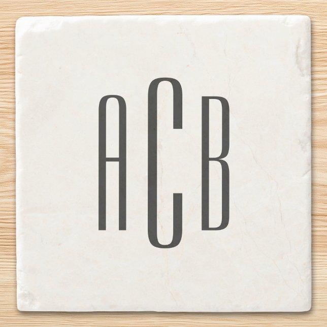 Porta-copo De Pedra Black Three Letter Monogram (Black Three Letter Monogram Stone Coaster)