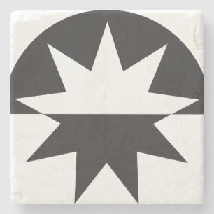 Porta-copo De Pedra Black White Deco Star Sunburst
