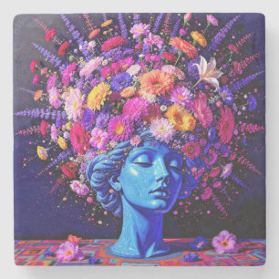 Porta-copo De Pedra "Bloom of Eternity" - Um Retrato Surreal Colorido