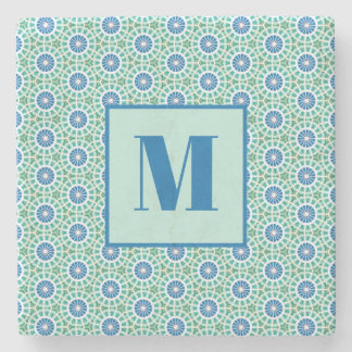 Porta-copo De Pedra Blue and Light Turquoise Initial Stone Coaster
