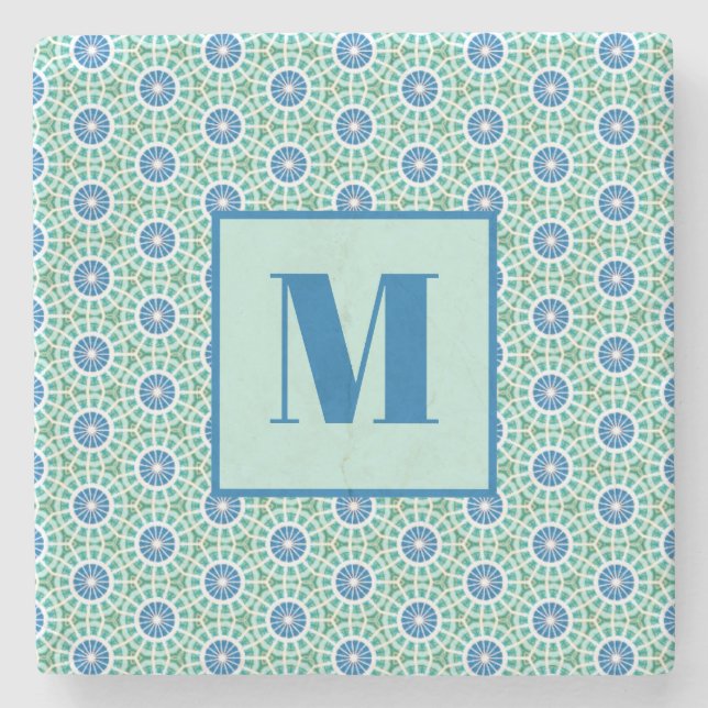 Porta-copo De Pedra Blue and Light Turquoise Initial Stone Coaster (Frente)