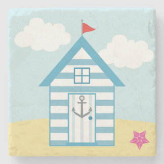 Porta-copo De Pedra Blue and White Beach Hut