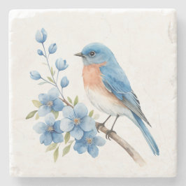 Porta-copo De Pedra Blue bird with blue flowers
