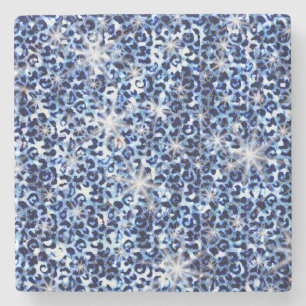 Porta-copo De Pedra Blue Cheetah Sparkles