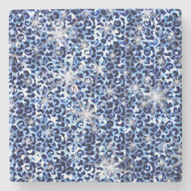 Porta-copo De Pedra Blue Cheetah Sparkles (Frente)