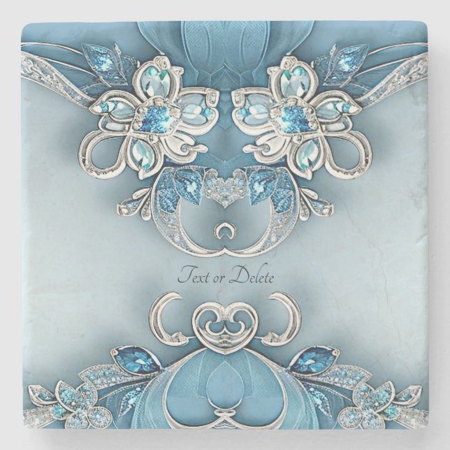 Porta-copo De Pedra Blue Ornate Floral Stone Coaster (Frente)