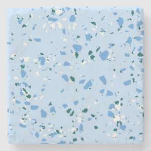Porta-copo De Pedra Blue Terrazzo Pattern