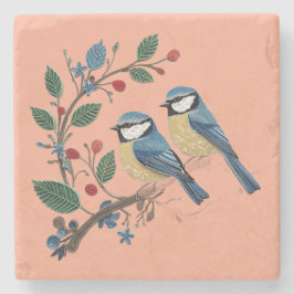 Porta-copo De Pedra Blue tit birds on a vine Quilling design