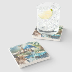 Porta-copo De Pedra Bluebird em uma antiga torneira