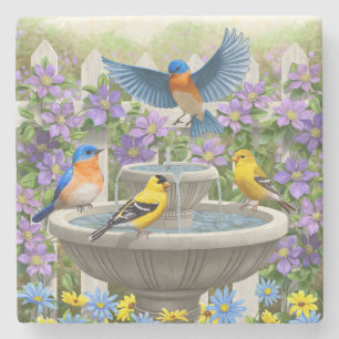 Porta-copo De Pedra Bluebird Goldfinches e Birdabat