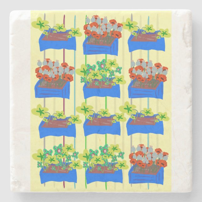 Porta-copo De Pedra Blumentöpfe mit Blumen  (Frente)