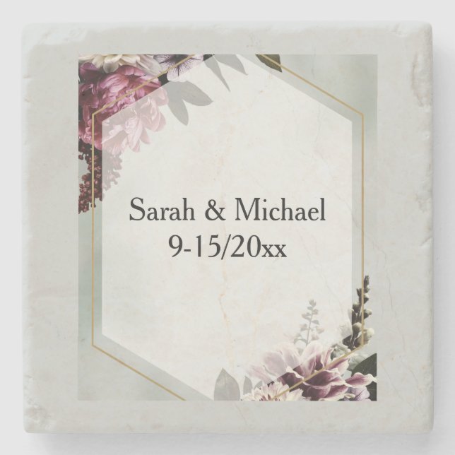 Porta-copo De Pedra Blush Botânico  (Frente)