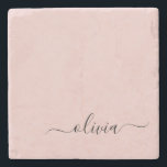 Porta-copo De Pedra Blush Dusty Pink Modern Script Girly Monograma Nom<br><div class="desc">Azulejo de Pedra do Nome do Monograma Simples,  Cor-de-Rosa,  com Blush Dusty. Isso faz a formatura perfeita,  doce aniversário de 16 anos,  casamento,  chá de panela,  aniversário,  chá de fraldas ou presente de festa de solteira para alguém que ama luxo de vidro e estilos quicos.</div>