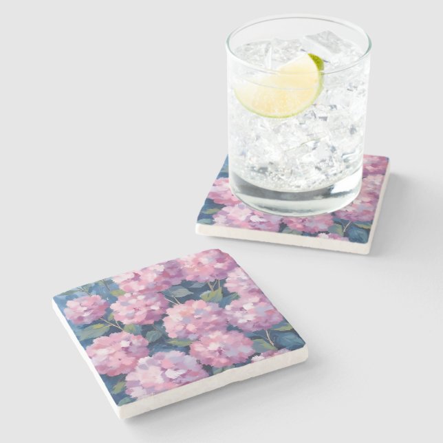 Porta-copo De Pedra Blush Pink Hydrangeas Floral (Lateral)