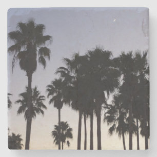 Porta-copo De Pedra Boca com Cena Tropical de Palmeiras