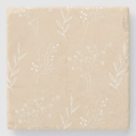 Porta-copo De Pedra Boho Floral Boho Casado de Cantinho Branco Beige