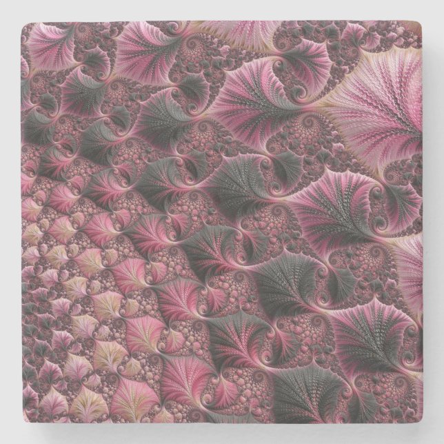 Porta-copo De Pedra Boho Funky Eclectic Cor-de-rosa Abstrato Fractal (Frente)