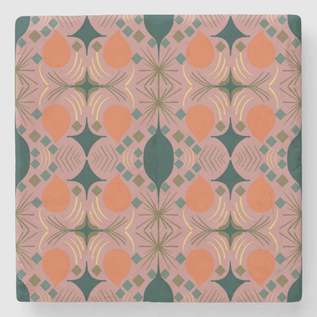 Porta-copo De Pedra Boho Geométrico Diamond Rosa (Frente)