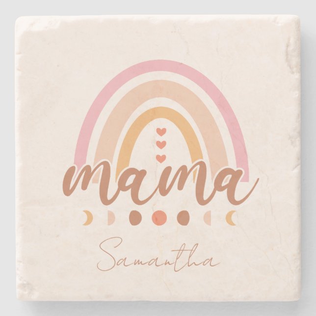 Porta-copo De Pedra Boho Rainbow Mama com Fases da Lua (Frente)