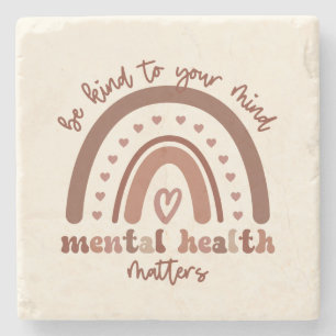 Porta-copo De Pedra Boho Rainbow Mental Health Seja gentil Com Sua Men