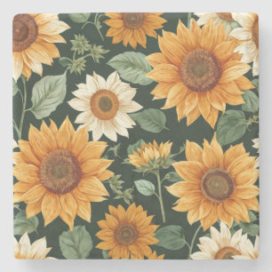 Porta-copo De Pedra Boho Terracotta Vintage Sunflower Pattern