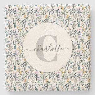 Porta-copo De Pedra Boho Watercolor Flores Selvagens Nome do Padrão M